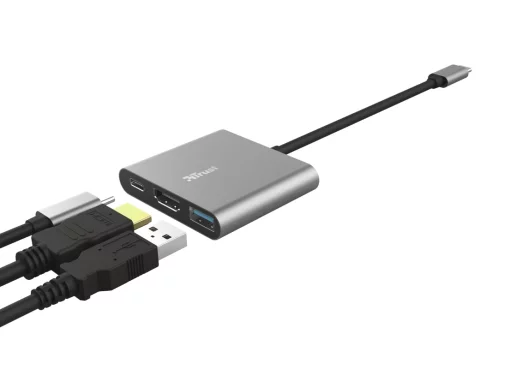 Хаб Trust Dalyx 3-in-1 USB-С > USB-А 3.2/USB-С/HDMI, Алюміній, 0.1м, чорний