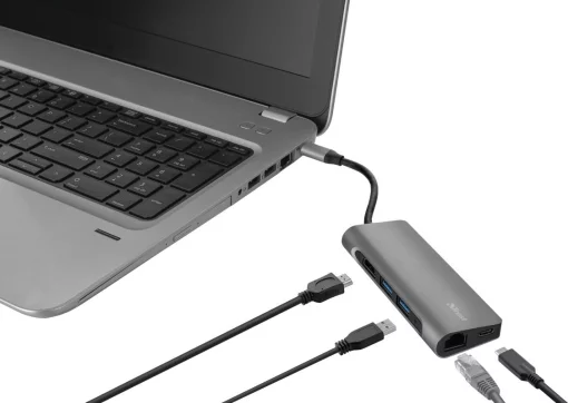Хаб Trust Dalyx 7-IN-1 USB-С > 2xUSB-А 3.2/USB-С/HDMI/Ehernet/SD/microSD, Алюміній, 0.25м, Сірий