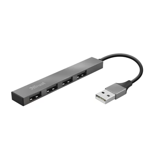 Хаб Trust Halyx USB-A > 4xUSB-А, Алюміній, 0.1м, Сірий