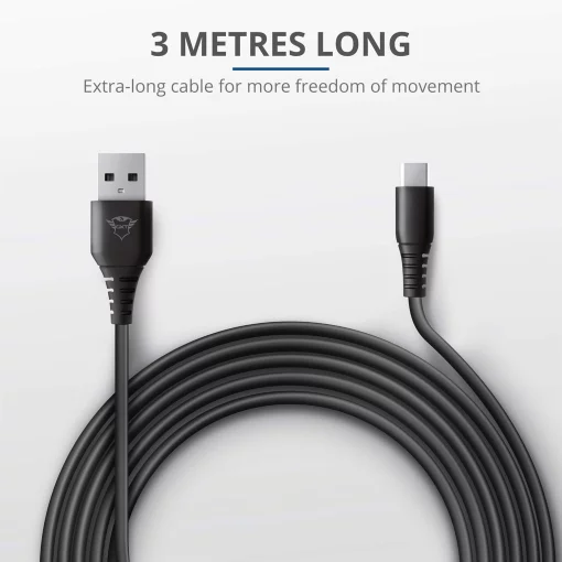 Кабель USB-A > USB-C заряджання/синхронізації Trust GXT 226 FOR PS5 3м, Type-C, чорний