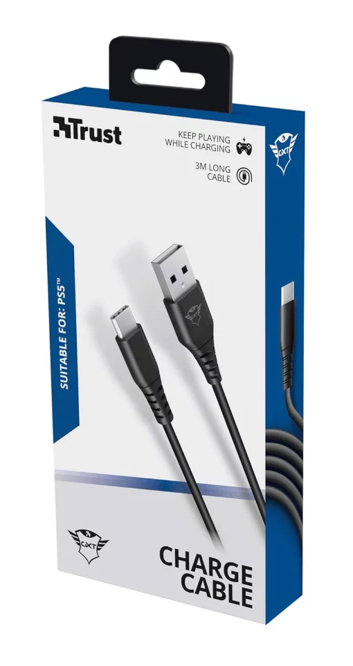 Кабель USB-A > USB-C заряджання/синхронізації Trust GXT 226 FOR PS5 3м, Type-C, чорний
