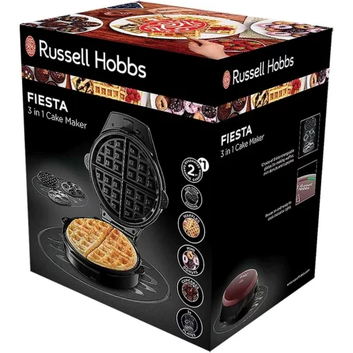 Мультимейкер Russell Hobbs Fiesta 950Вт, алюміній, 3 пластини, корпус-нержав.сталь/пластик, бордо