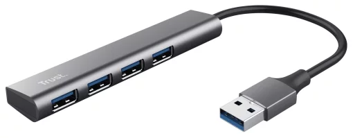 Хаб Trust Halyx USB-A > 4xUSB-А 3.2, Алюміній, 0.1м, Сірий