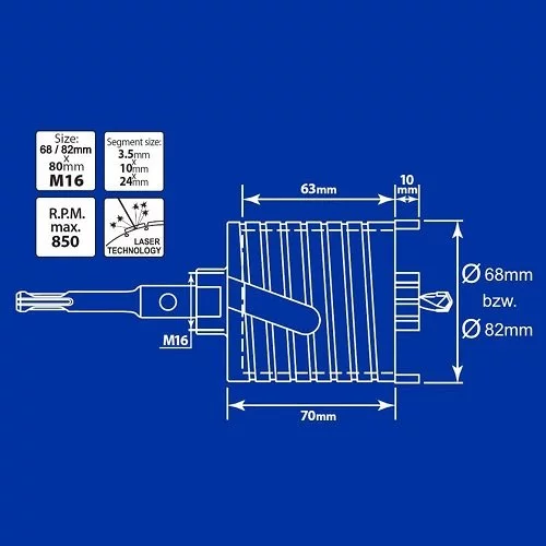 Алмазна коронка S&R D68 мм по бетону