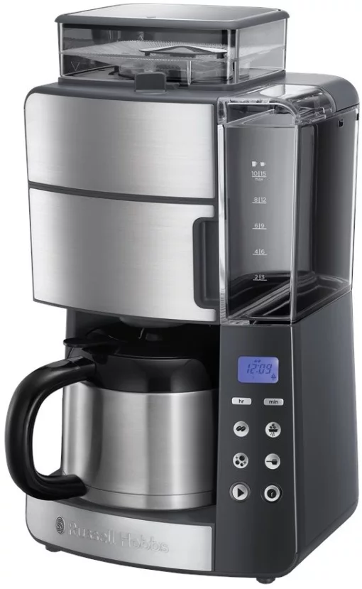 Кавоварка Russell Hobbs крапельна Grind and Brew 1л, мелена, LED-дисплей, сріблясто-чорний
