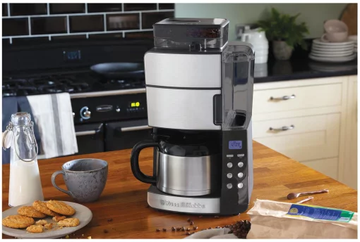 Кавоварка Russell Hobbs крапельна Grind and Brew 1л, мелена, LED-дисплей, сріблясто-чорний