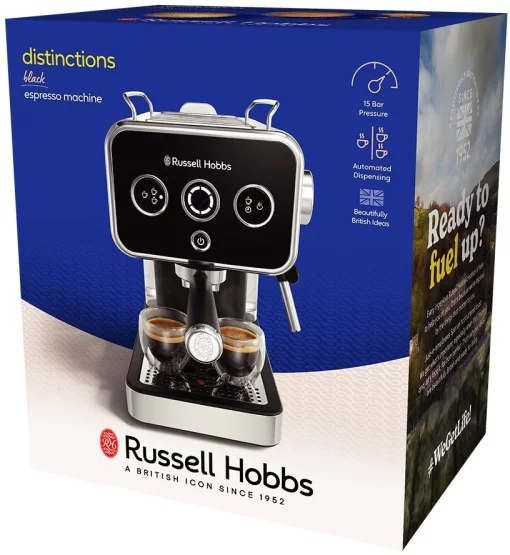 Кавоварка Russell Hobbs ріжкова Distinctions 1.1л, мелена + чалди, чорно-сріблястий