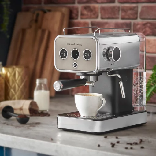 Кавоварка Russell Hobbs ріжкова Distinctions Titanium 1.1л, мелена + чалди, сріблястий