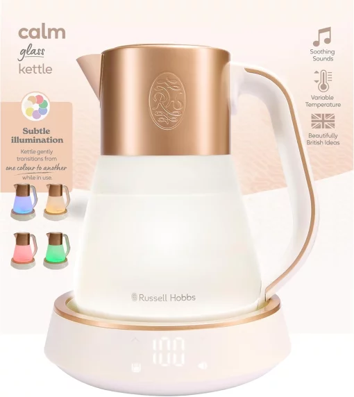 Електрочайник Russell Hobbs Calm, 1.7л, скло, біло-мідний