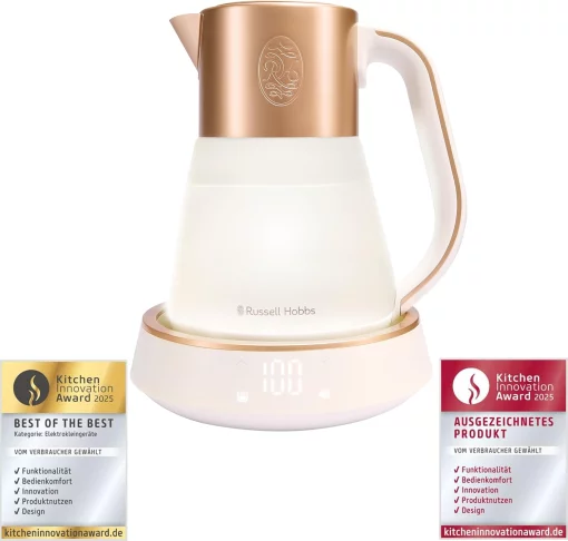 Електрочайник Russell Hobbs Calm, 1.7л, скло, біло-мідний