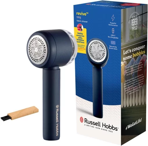 Машинка для видалення катишків Russell Hobbs, велика площа лез. 90 хв. роботи на одному заряді, USB, синий