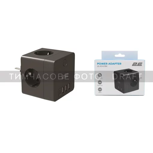 Мережевий адаптер 2E 4XSchuko, 3*USB-A, 1*USB-C, black