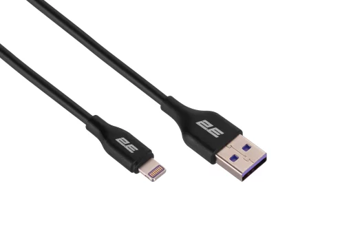 Кабель USB-A > Lightning заряджання/синхронізації 2E 1м, Glow, чорний