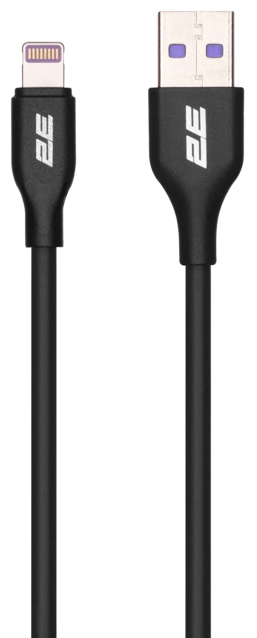 Кабель USB-A > Lightning заряджання/синхронізації 2E 1м, Glow, чорний