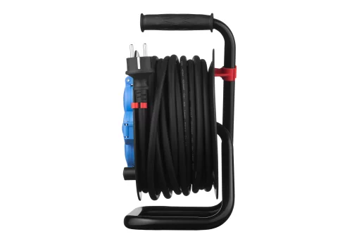 Подовжувач мережевий 2E 4хТип F, 3х1.5мм кв, 16A, на котушці, 20м, чорно-синій