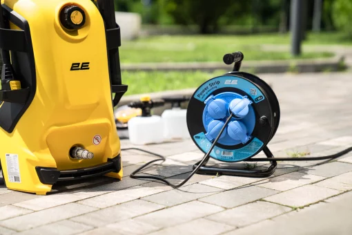 Подовжувач мережевий 2E 4хТип F, 3х1.5мм кв, 16A, на котушці, 20м, чорно-синій