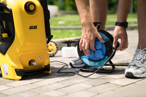 Подовжувач мережевий 2E 4хТип F, 3х1.5мм кв, 16A, на котушці, 20м, чорно-синій