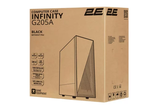 Корпус 2E GAMING Infinity G205A без БЖ 2xUSB3.0, 1xUSBType-C, 1x120мм ARGB, 2x120мм, VGA 345мм, LCS ready, TG Side Panel, ATX, чорний