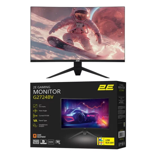 Монітор 2E GAMING 27" G2724BV HDMI, DP, VA, 2560x1440, 165Hz, 1ms, CURVED, FreeSync