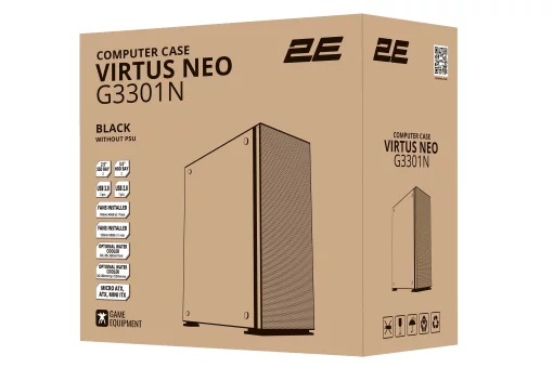 Корпус 2E GAMING Virtus Neo G3301N без БЖ 2xUSB3.0, 1xUSB2.0, 3x140мм ARGB, 1x120мм ARGB,  VGA 340мм, LCS ready, контролер з пультом, TG Side Panel, ATX, чорний
