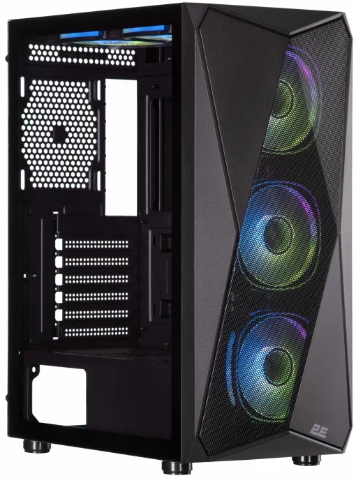 Корпус 2E GAMING Aruba G3313B, без БЖ 1xUSB3.0, 2xUSB2.0, 5x120мм ARGB, VGA 300мм, LCS ready, HUB, TG Side Panel, ATX, чорний