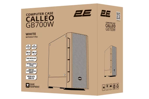 Корпус 2E GAMING Calleo GB700W без БЖ, 2xUSB3.0, 1xUSB2.0, 4x120мм ARGB, VGA 320мм, LCS ready, контролер з пультом, TG Side Window, mATX, білий