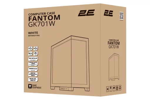 Корпус 2E GAMING Fantom GK701W без БЖ 2xUSB3.0, 1xUSBType-C, 4x120мм ARGB, VGA 400мм, LCS ready, контролер з пультом, TG Side/Front Panel, mATX, білий