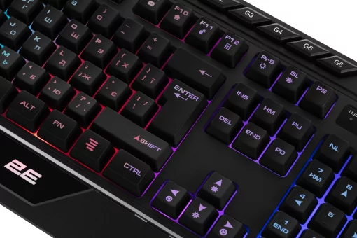 Клавіатура мембранна 2E GAMING KG315 110key, USB-A, EN/UA, RGB, чорний