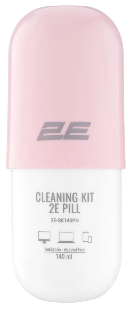 Очисний набір 2E PILL для оргтехніки (рідина 140мл + серветка 20см), біло-рожевий