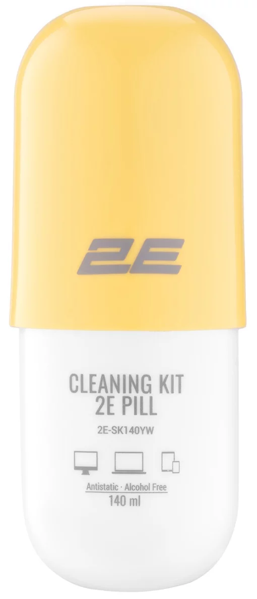 Очисний набір 2E PILL для оргтехніки (рідина 140мл + серветка 20см), біло-жовтий