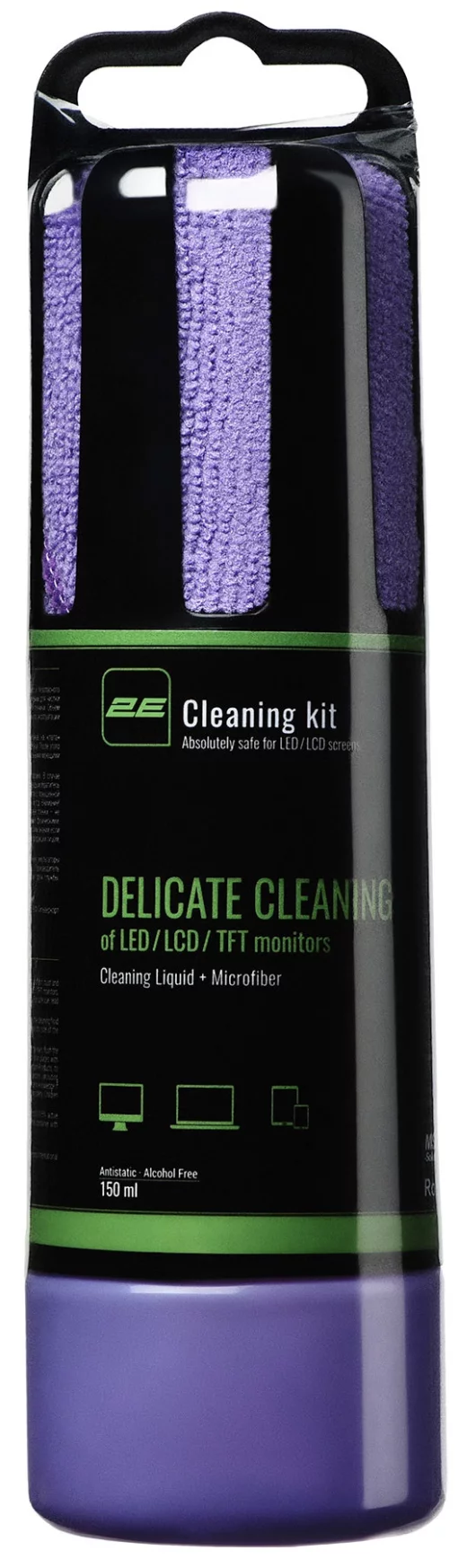 Очисний набір 2E для оргтехніки (рідина 150мл + серветка 20см), фіолетовий