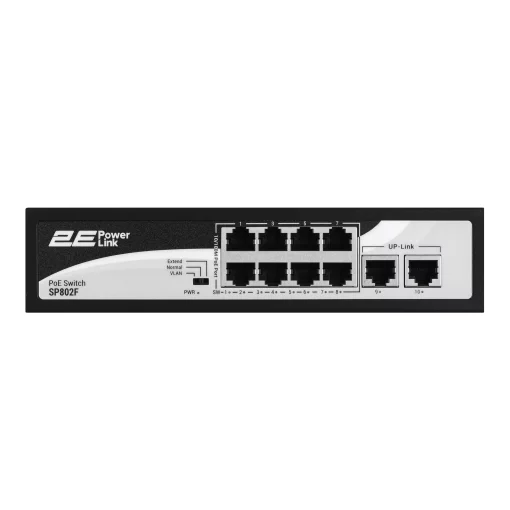 Комутатор 2E PowerLink SP802F 10xFE (8xPoE, 2xUplink), 96Вт, Некерований