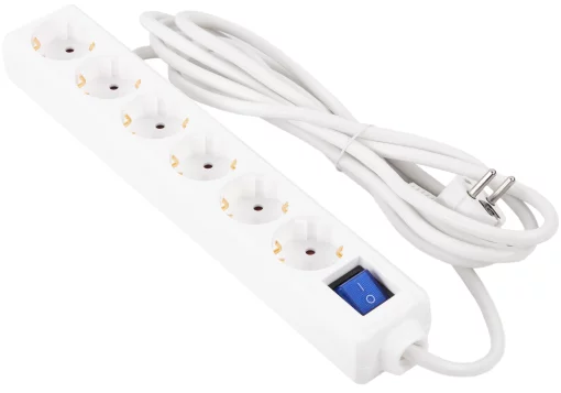 Подовжувач мережевий 2E 6хТип F, 3х1.5мм кв, 16A, 3м, білий