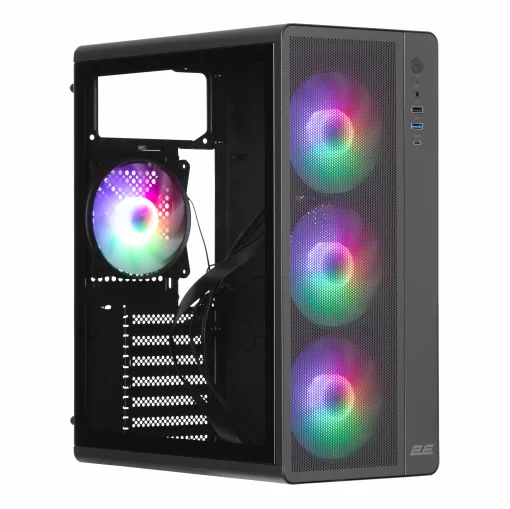 Корпус 2E GAMING Credo Plus V510B без БЖ, 1xUSB3.0, 1х USB 2.0, 1xUSB Type-C, 4x120мм RGB Rainbow, VGA 310мм, TG Side Panel, ATX, чорний
