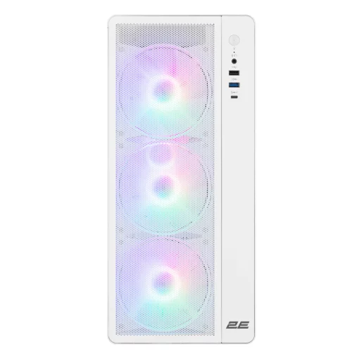 Корпус 2E GAMING Credo Plus V510W без БЖ, 1xUSB3.0, 1х USB 2.0, 1xUSB Type-C, 4x120мм RGB Rainbow, VGA 310мм, TG Side Panel, ATX, білий