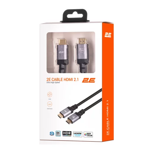 Кабель HDMI (M/M) 2Е 1.8м, 2.1, 4K/120Hz, 8K/60Hz 48Gbps, Ultra High Speed, чорний