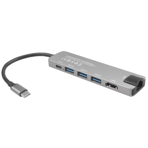 Хаб 2E USB-С > 2хUSB-A 2.0/USB-A 3.0/USB-C PD/HDMI/Ethernet, 0.15м, сірий