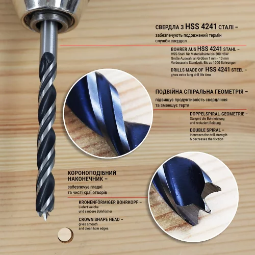 Набір свердл по дереву S&R 8 шт