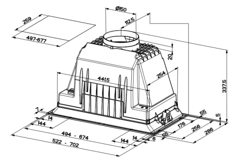 Витяжка Faber вбудована, 52см, 969м.куб/год, Inka Plus Hc X A52, нерж
