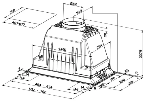 Витяжка Faber вбудована, 70см, 969м.куб/год, Inka Plus Hc X A70, нерж