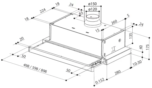 Витяжка Faber телескопічна, 60см, 701м.куб/год, Flexa Ng Hip W A60, білий
