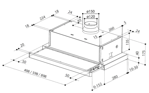 Витяжка Faber телескопічна, 60см, 701м.куб/год, Flexa Ng Hip Am X A60, нерж