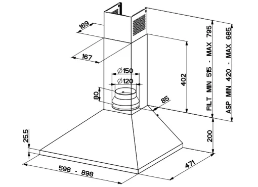 Витяжка Faber купольні, 90см, 718м.куб/год, Value Pb W A90, білий