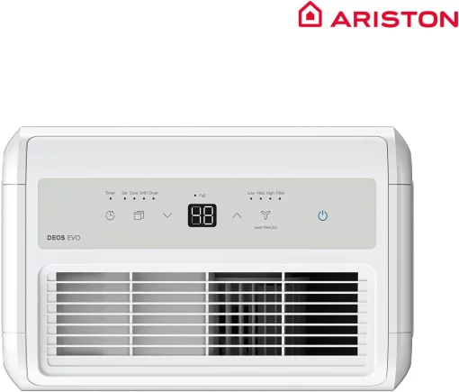 Осушувач повітря Ariston Deos EVO 12, 12л.на добу, 35м.кв , 130м3/год, 210Вт, ел.кер-ня, дисплей, таймер, авто вимк., білий
