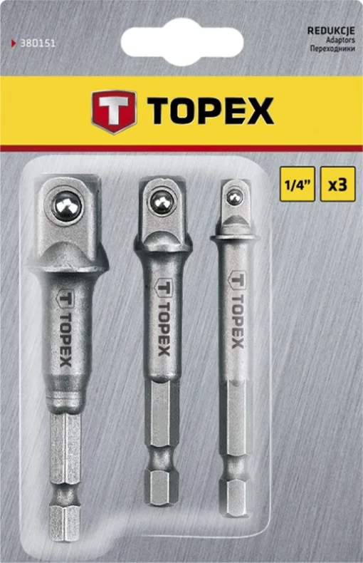 Перехідник TOPEX, 1/4",3/8",1/2", для торцевих головок, набір 3шт
