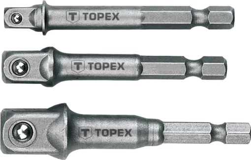 Перехідник TOPEX, 1/4",3/8",1/2", для торцевих головок, набір 3шт