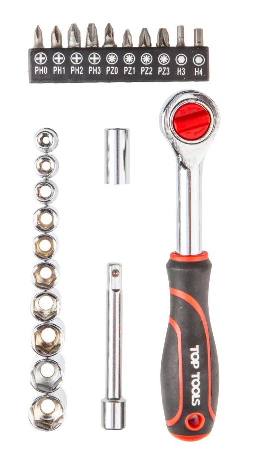 Набір торцевих головок та біт Top Tools, 1/4", з тріскачкою, 23шт