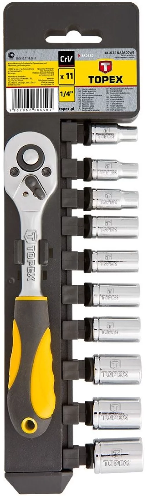 Набір торцевих головок TOPEX, 1/4", з тріскачкою, CrV, 11шт