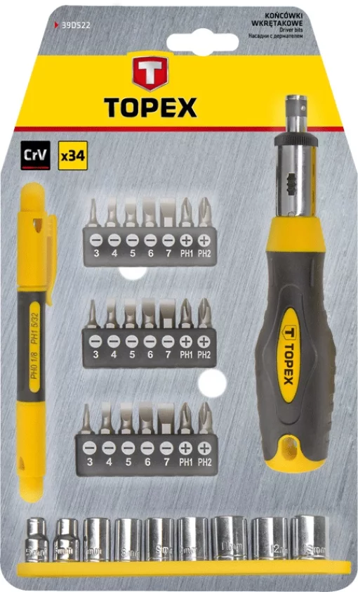 Набір торцевих головок та біт TOPEX, 2 бітотримача, CrV
