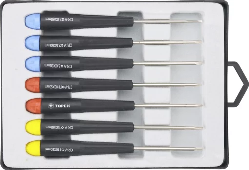 Викрутки TOPEX прецизійні, SL,PH,Torx, сталь CrV, набір 7шт